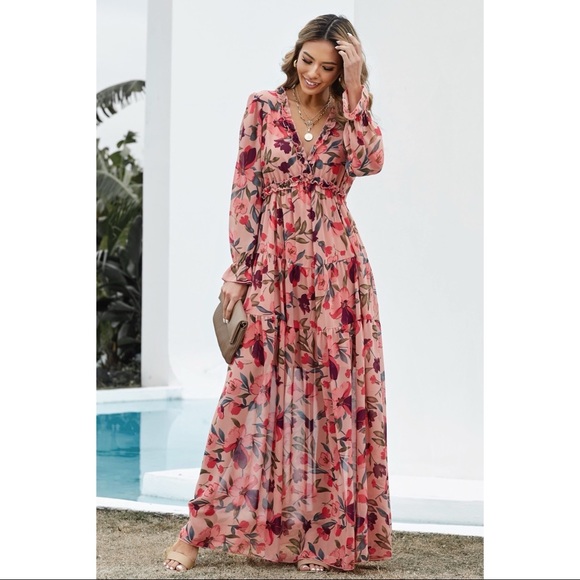 Floral Frill Trim Tiered Maxi Dress - Picture 4 of 4